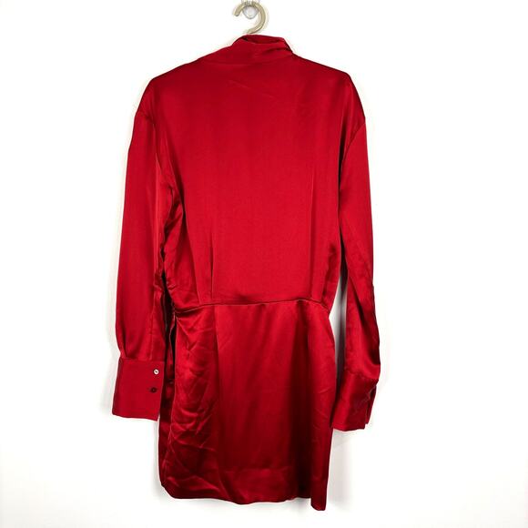 Zara Studio Limited Edition Red Satin Drape Front Mini Dress Long Sleeve Small - Picture 3 of 13